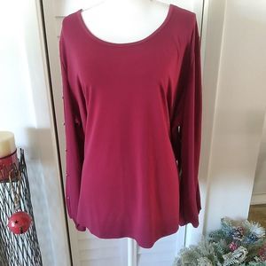 NWT Always Indigo Cranberry color‎ long button accent slit sleeve Blouse. Sz. 3X